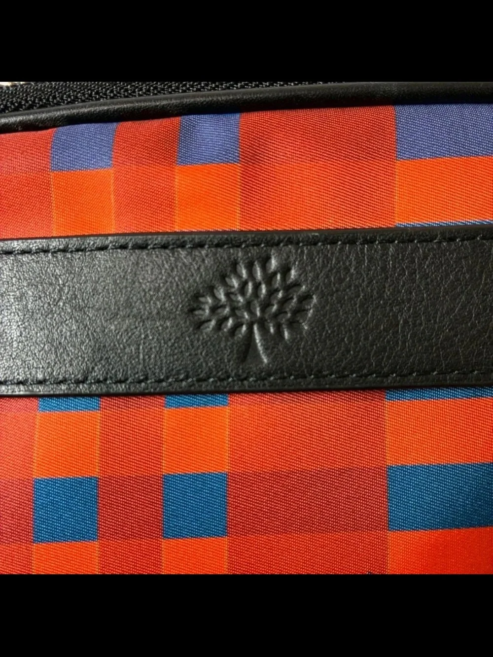 Mulberry Red and Blue Plaid Leather-Trim Toiletry Bag